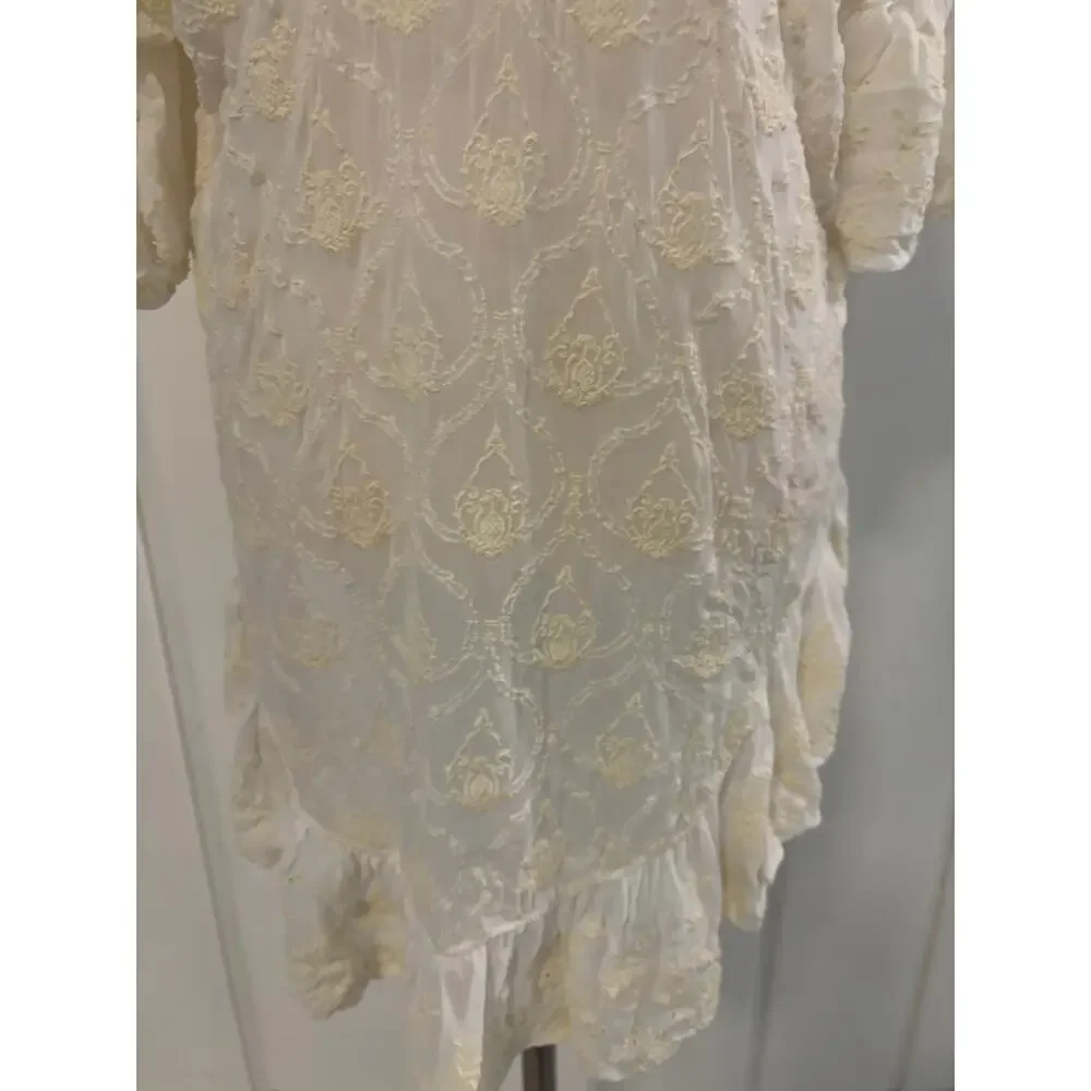 Anthropologie Ivory Boho Lace Tunic Top Small Peasant Crochet Ruffle